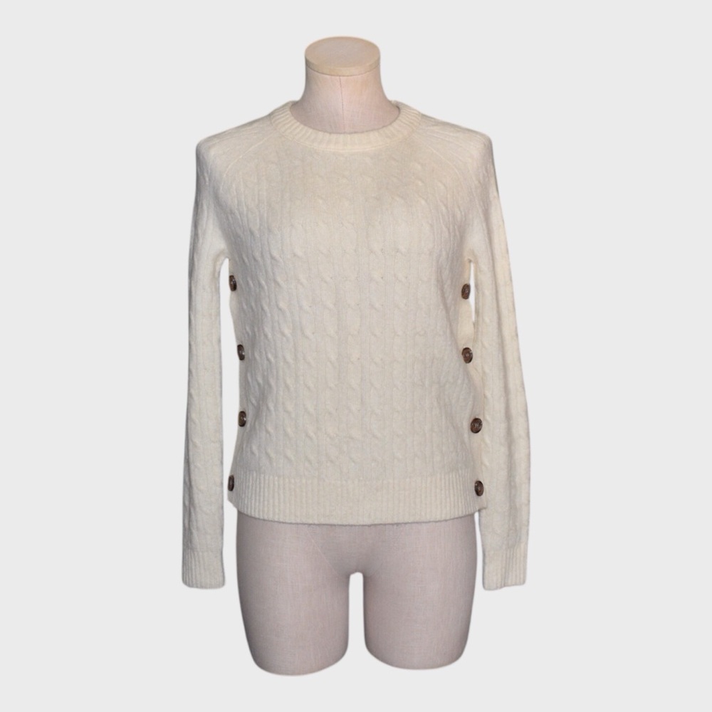 J‎ Crew Cable Knit Wool Blend Sweater with Side Button Detail